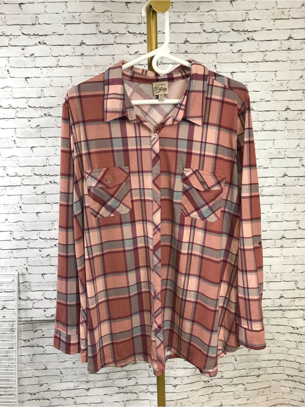Como Vintage | Pink and Brown Plaid Long-Sleeve Button Down Shirt size 3X